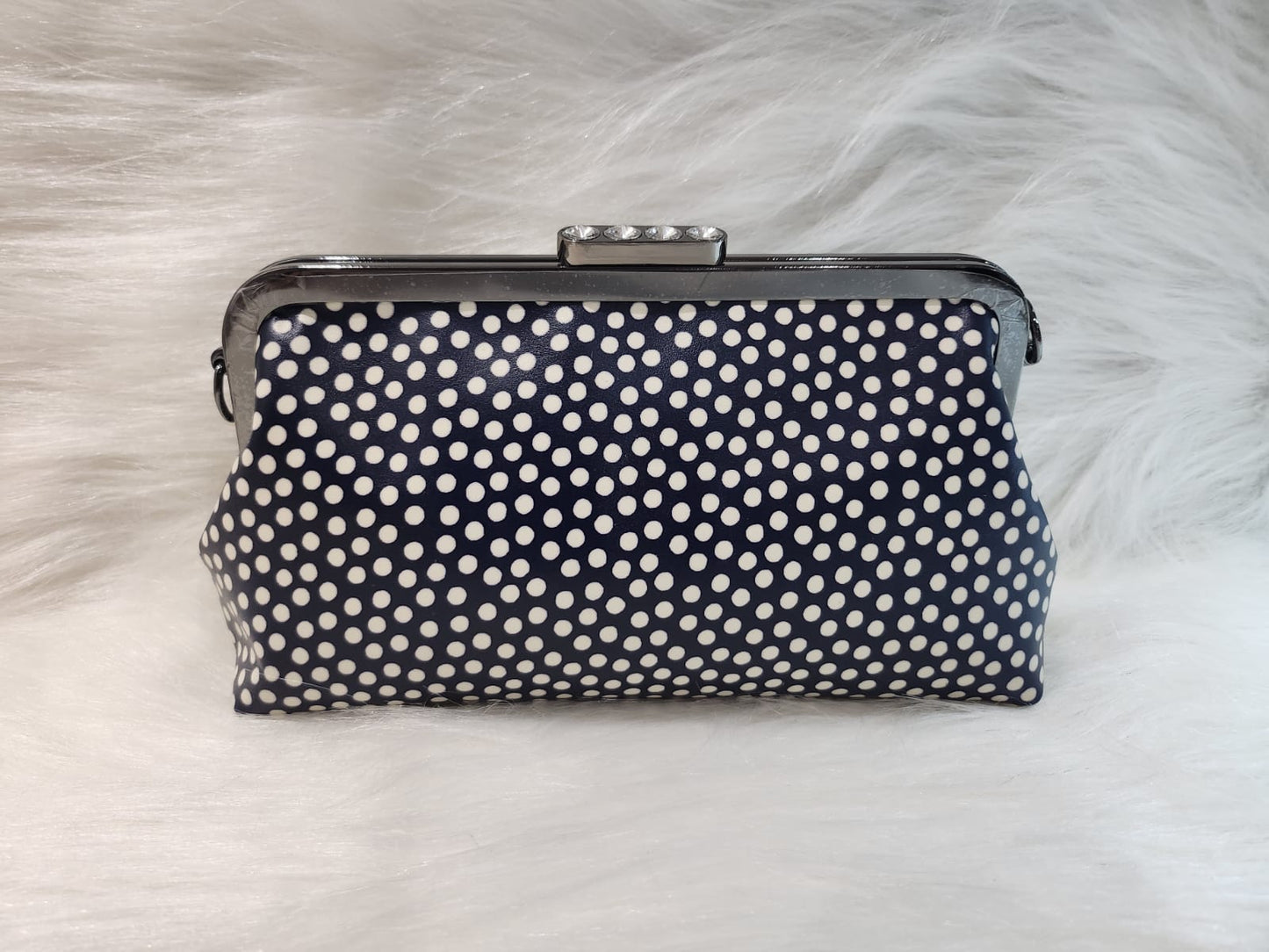 1CB_RC007; CROSSBODY BLUE/WHITE POLKA DOTS BAG